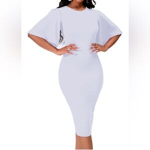 Women’s white flared short sleeve pencil midi dress